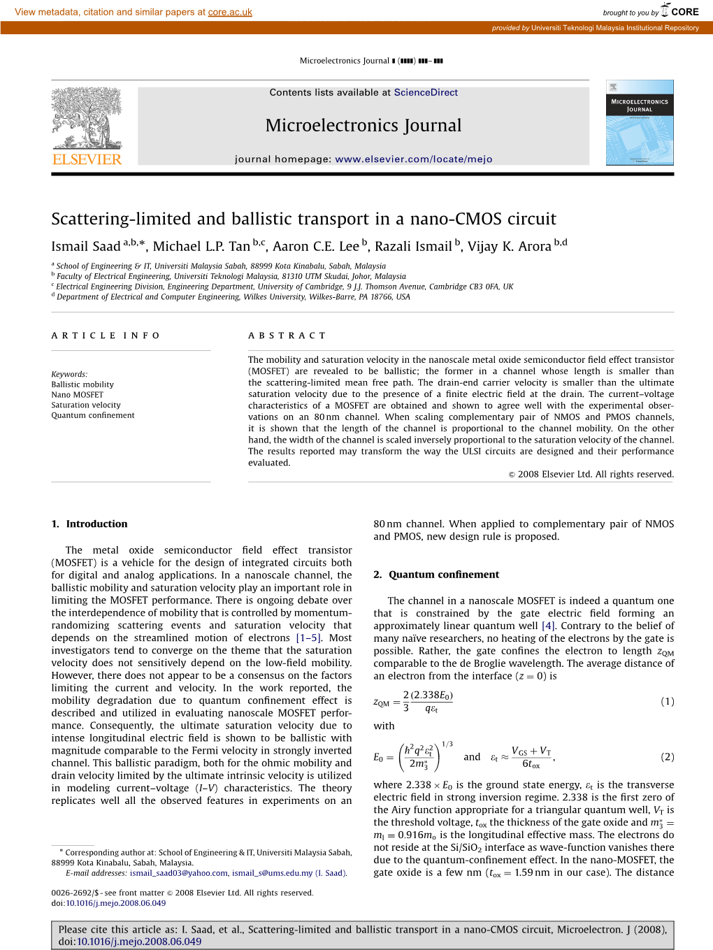 Scattering-Limited and Ballistic Transport in a Nano-CMOS Circuit