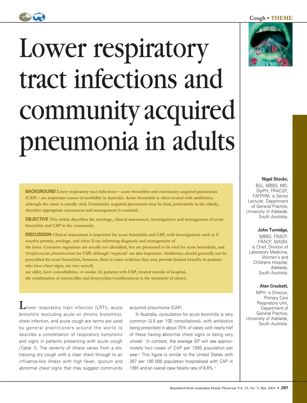 Lower Respiratory Tract Infections and Communityacquired Pneumonia In