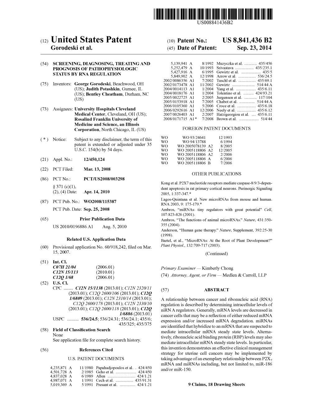 (12) United States Patent (10) Patent No.: US 8,841,436 B2 Gorodeski Et Al