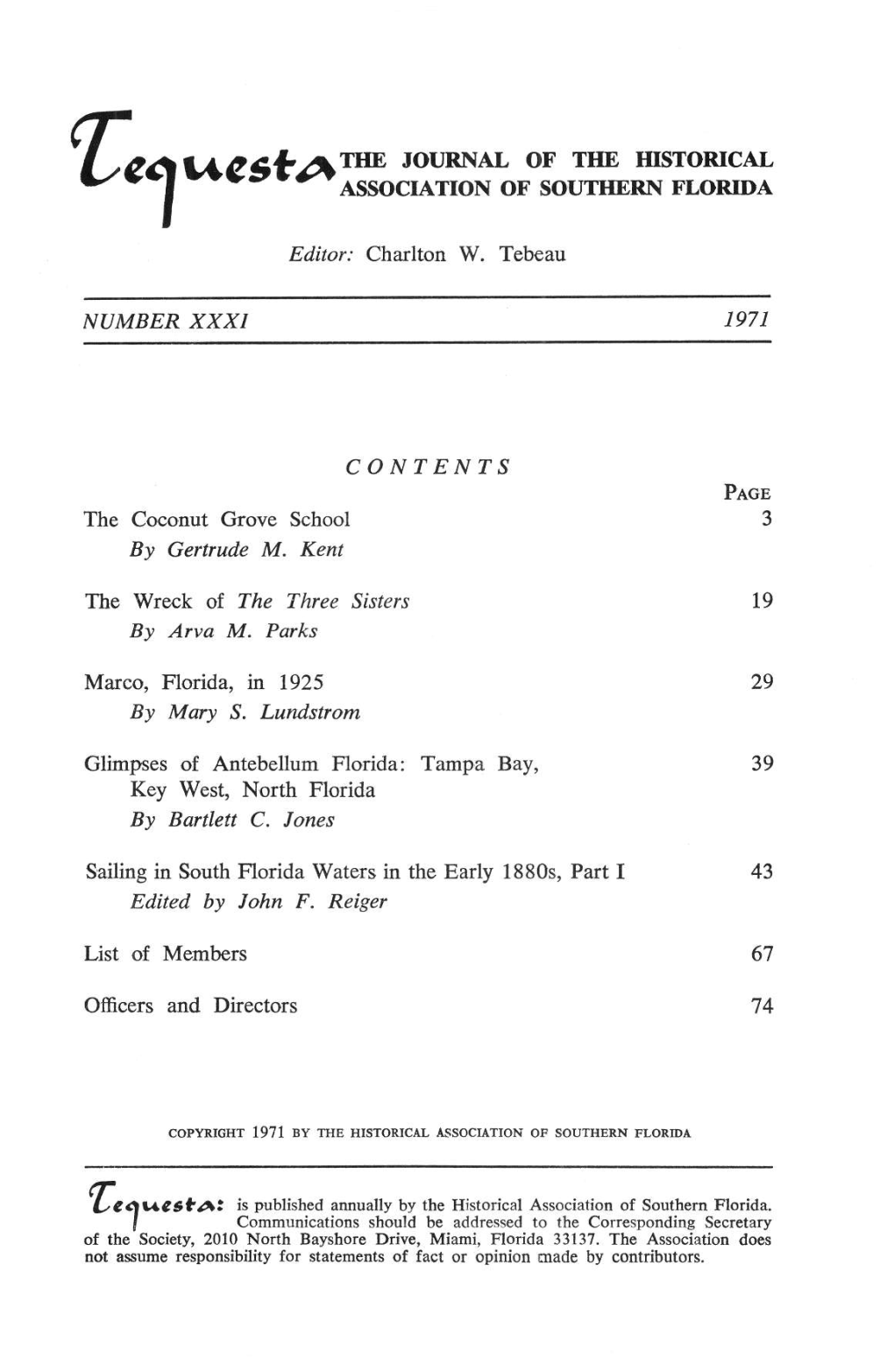 The Journal of the Historical Association of Southern Florida