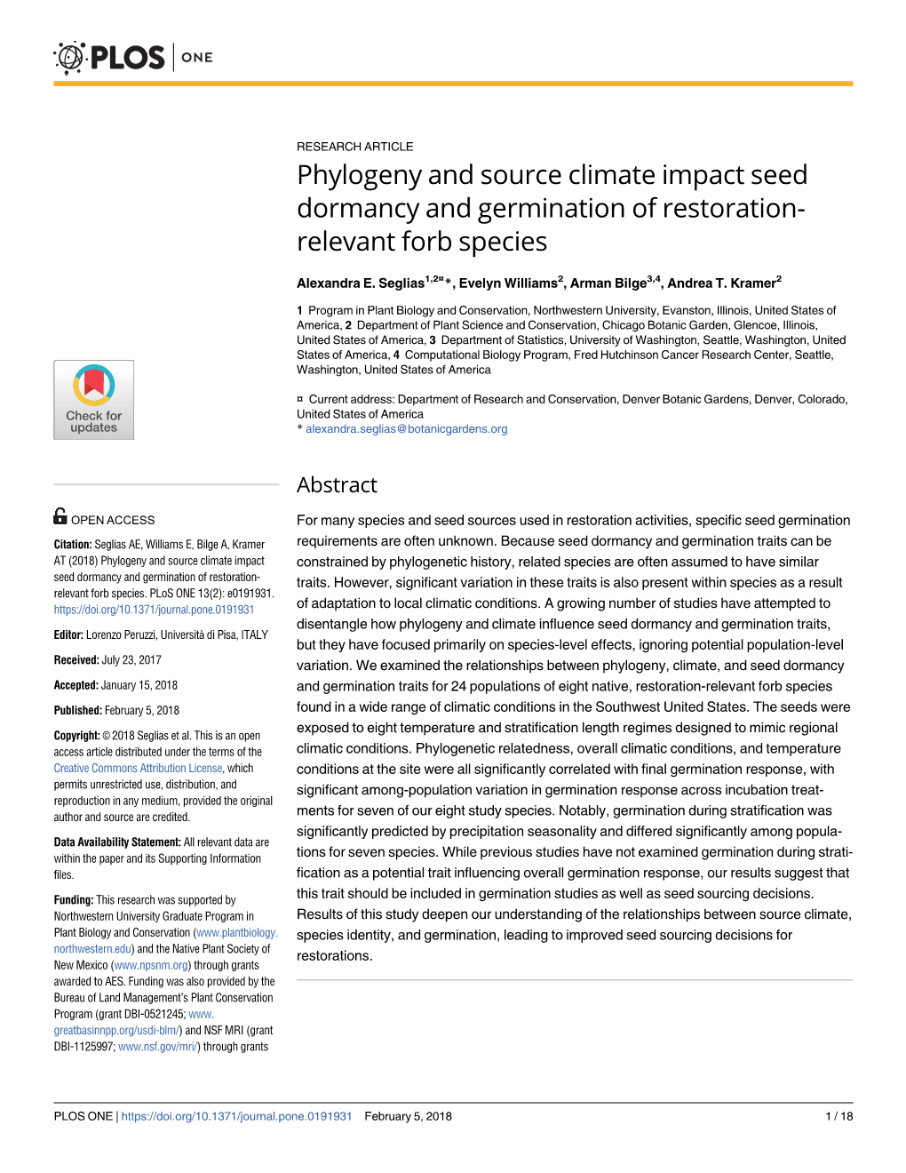 Phylogeny and Source Climate Impact Seed Dormancy and Germination of Restoration- Relevant Forb Species