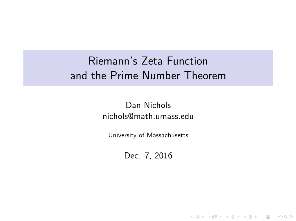 Riemann's Zeta Function and the Prime Number Theorem