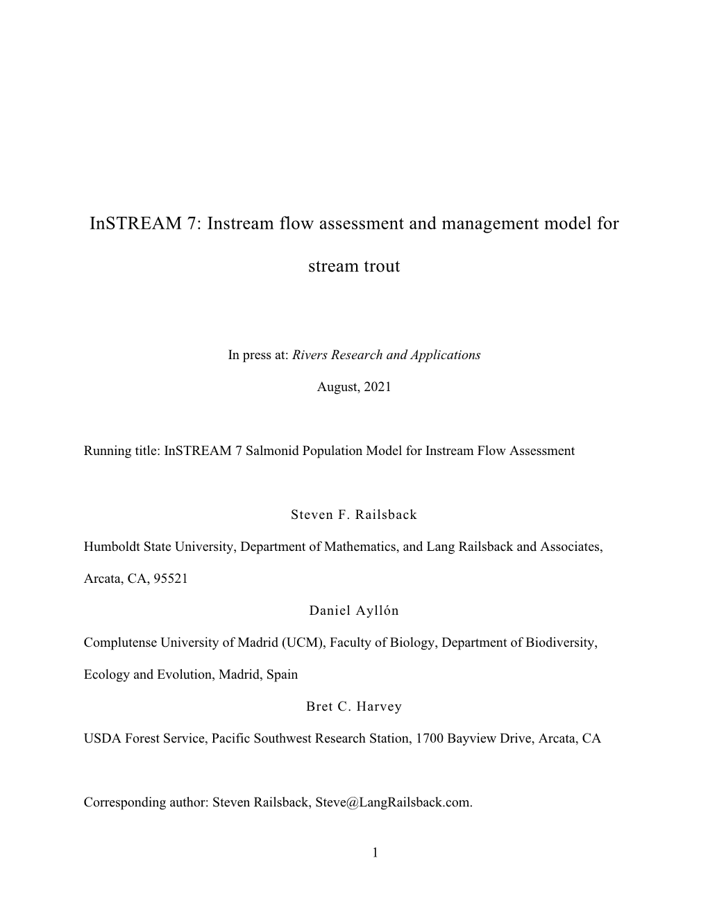 Instream 7: Instream Flow Assessment and Management Model For