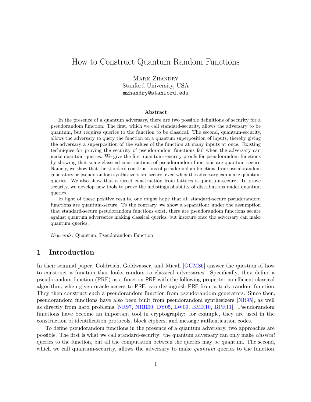How to Construct Quantum Random Functions