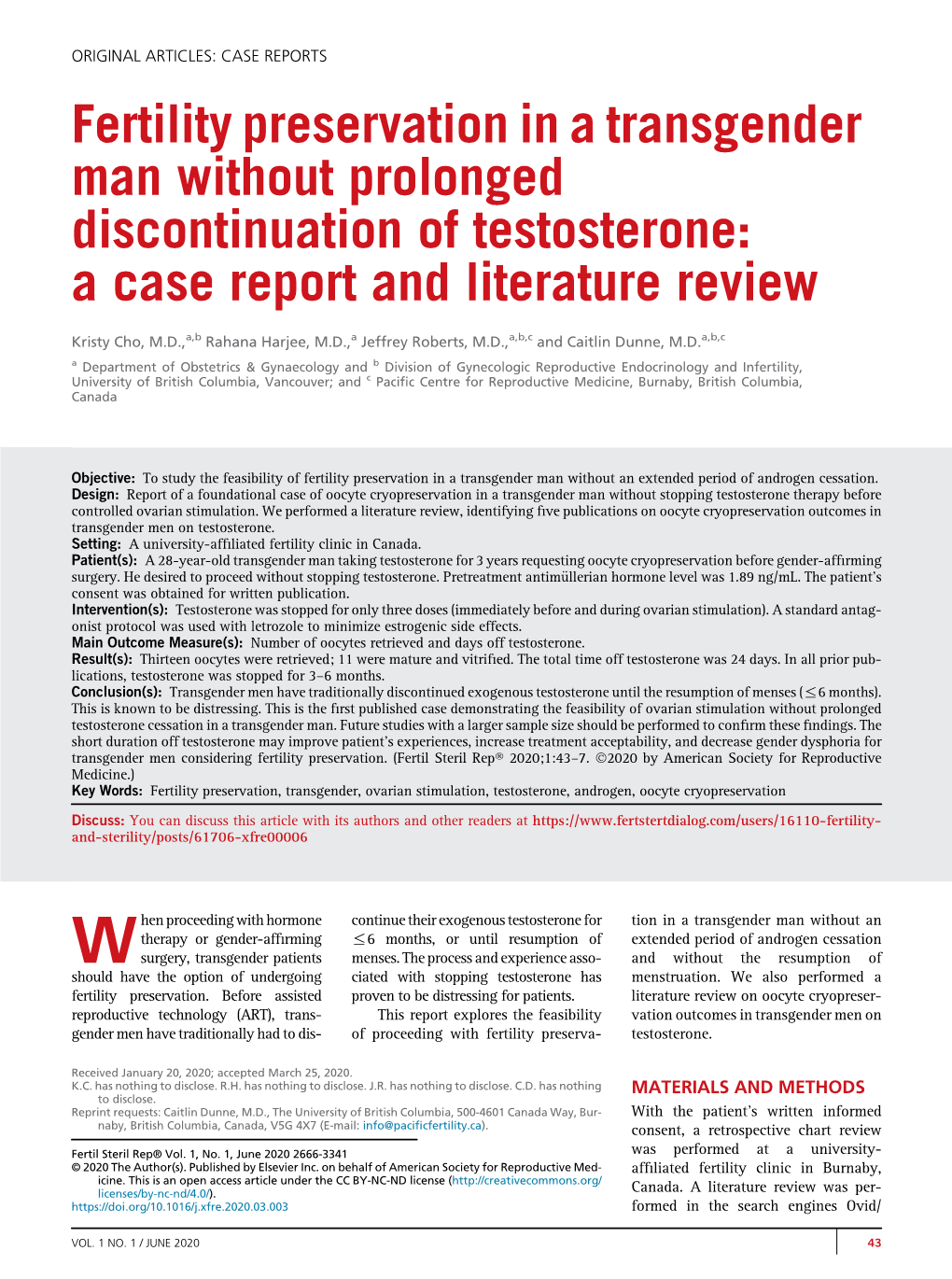 Fertility Preservation in a Transgender Man Without Prolonged Discontinuation of Testosterone: a Case Report and Literature Review