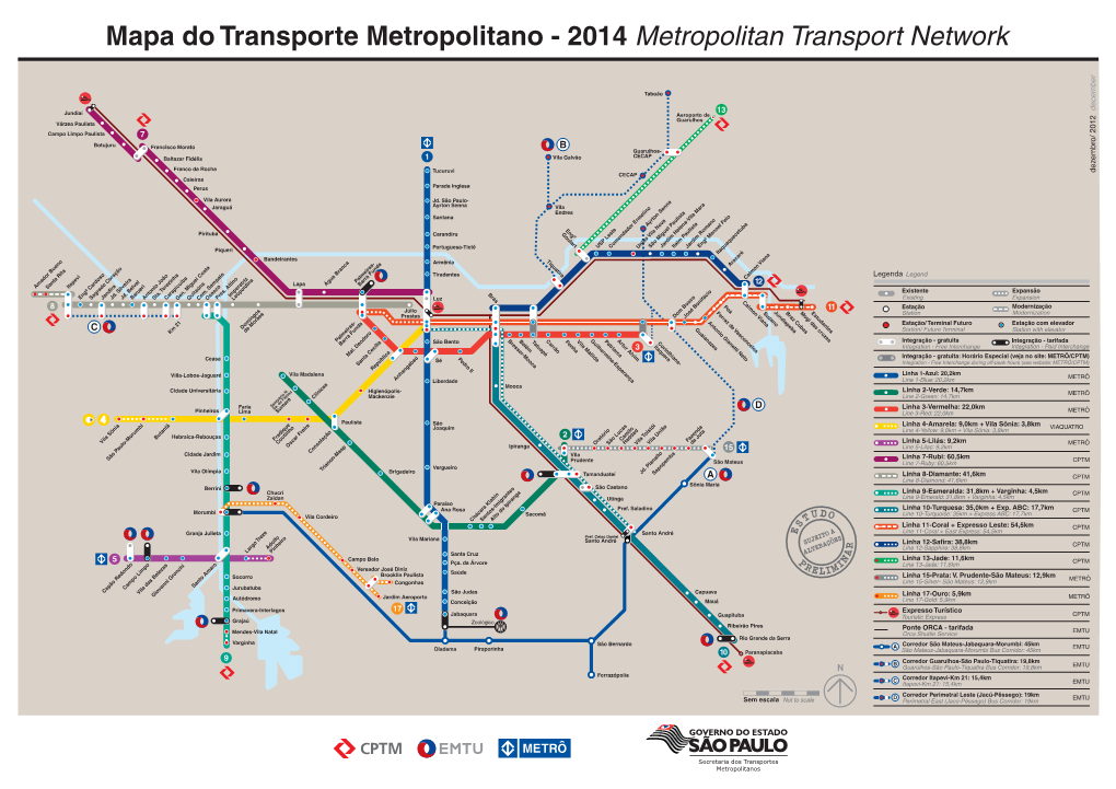 Mapa Do Transporte Metropolitano - 2014 Metropolitan Transport Network
