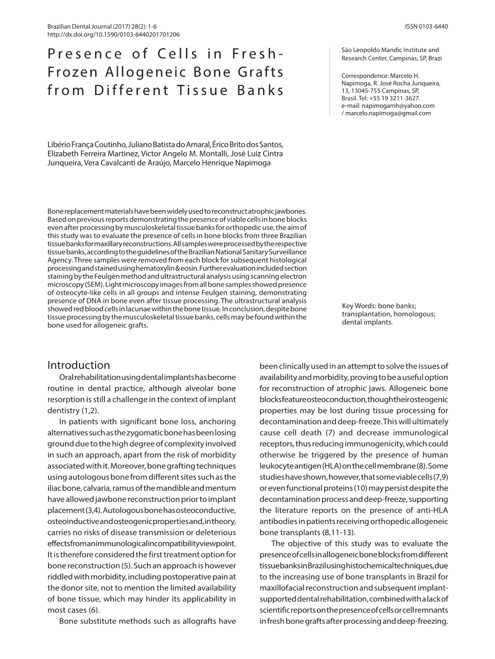 Frozen Allogeneic Bone Grafts from Different Tissue Banks