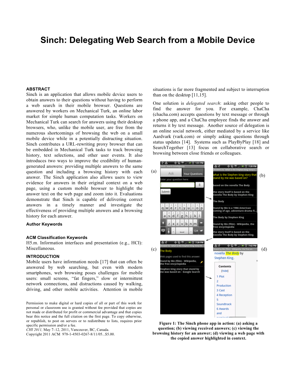 Sinch: Delegating Web Search from a Mobile Device