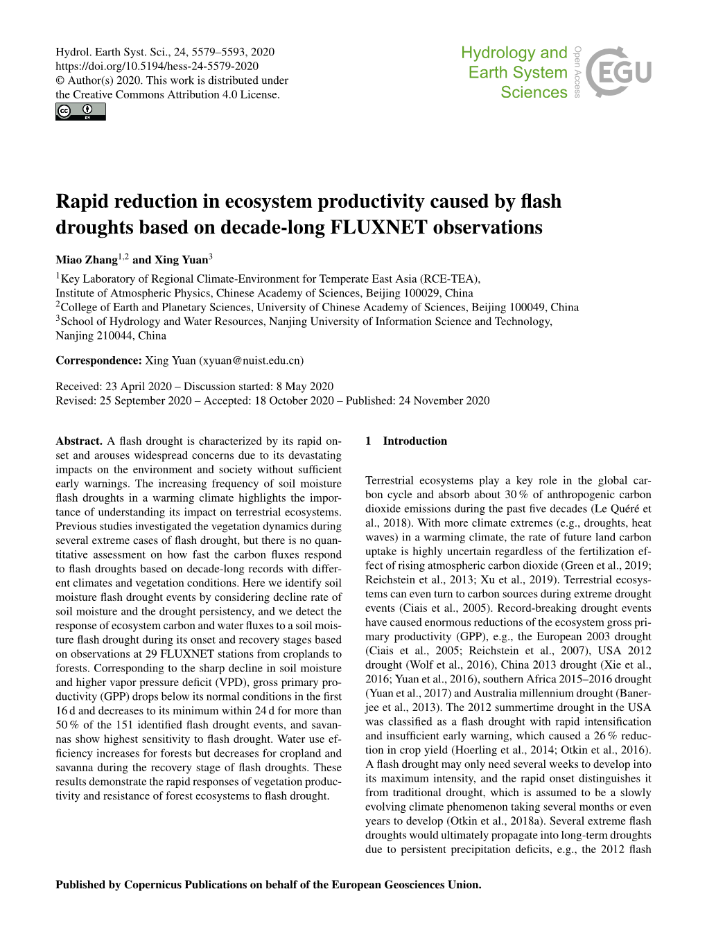 Rapid Reduction in Ecosystem Productivity Caused by Flash