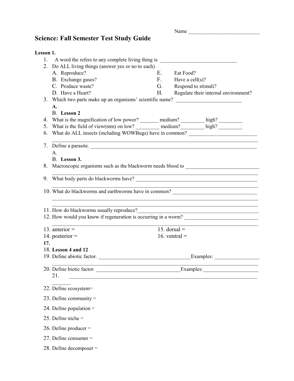 7-1 Science Semester 1 Final