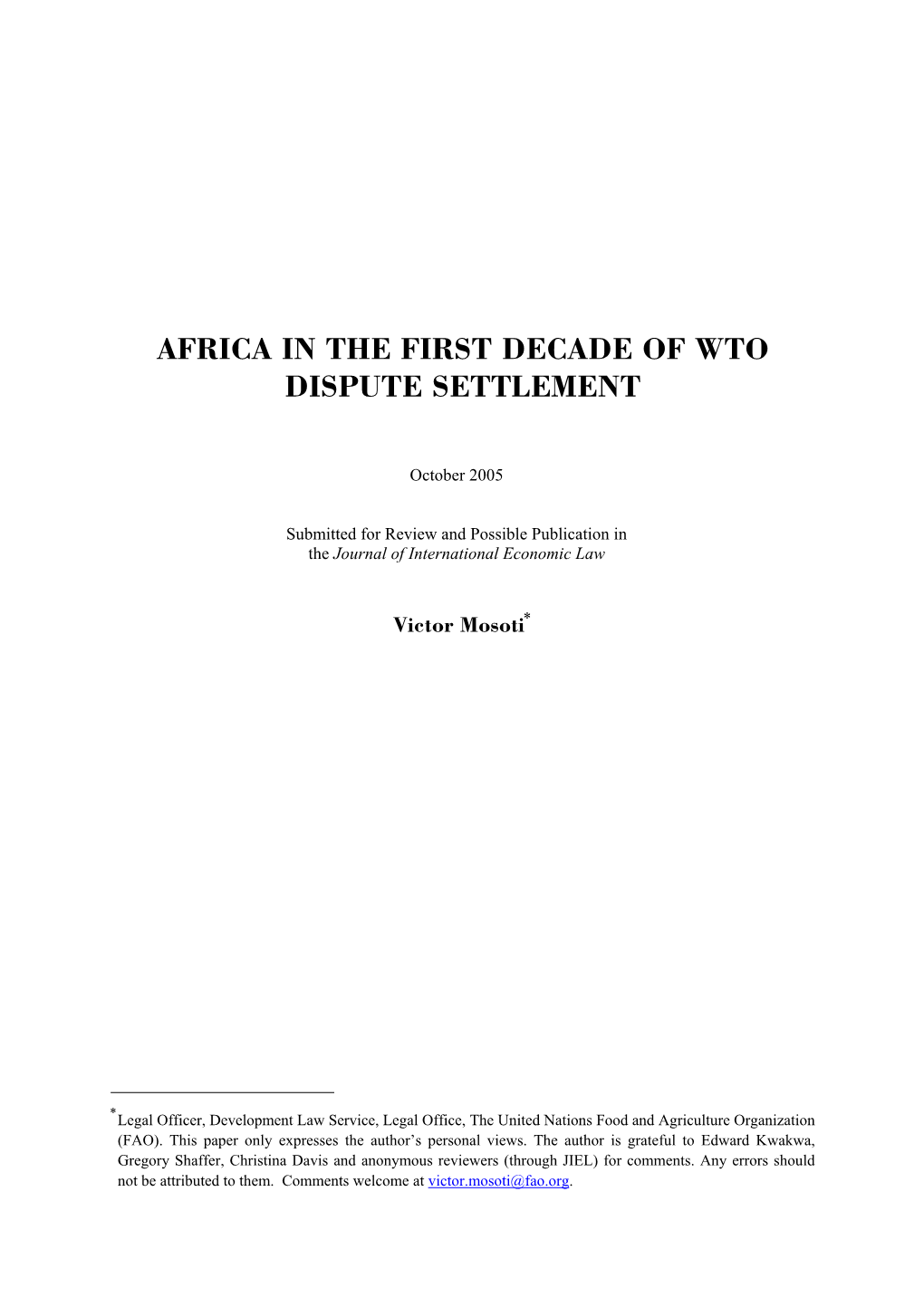 Africa in the First Decade of Wto Dispute Settlement