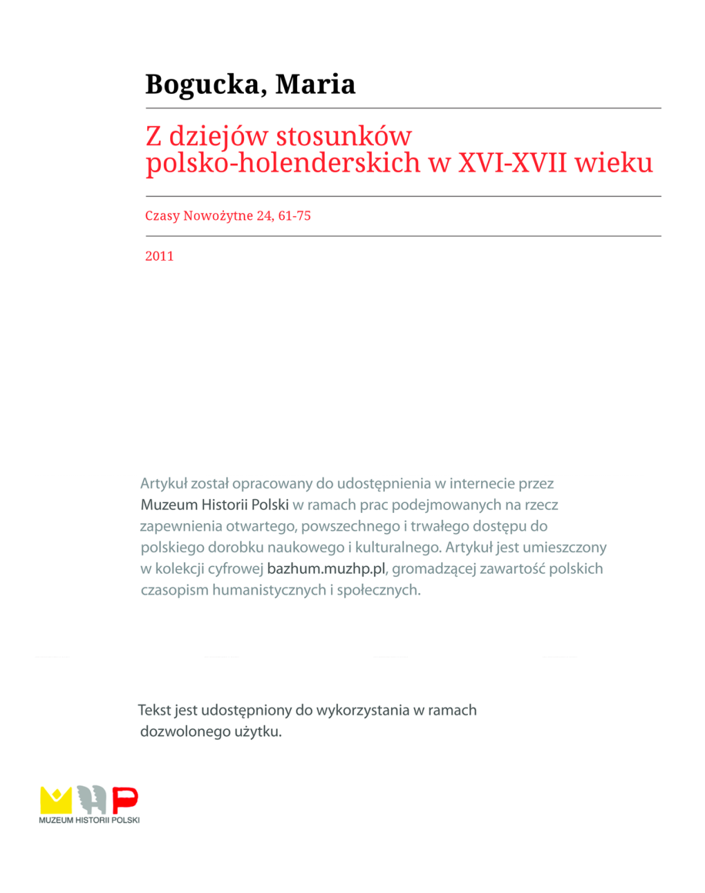 Z Dziejów Stosunków Polsko-Holenderskich W XVI–XVII Wieku