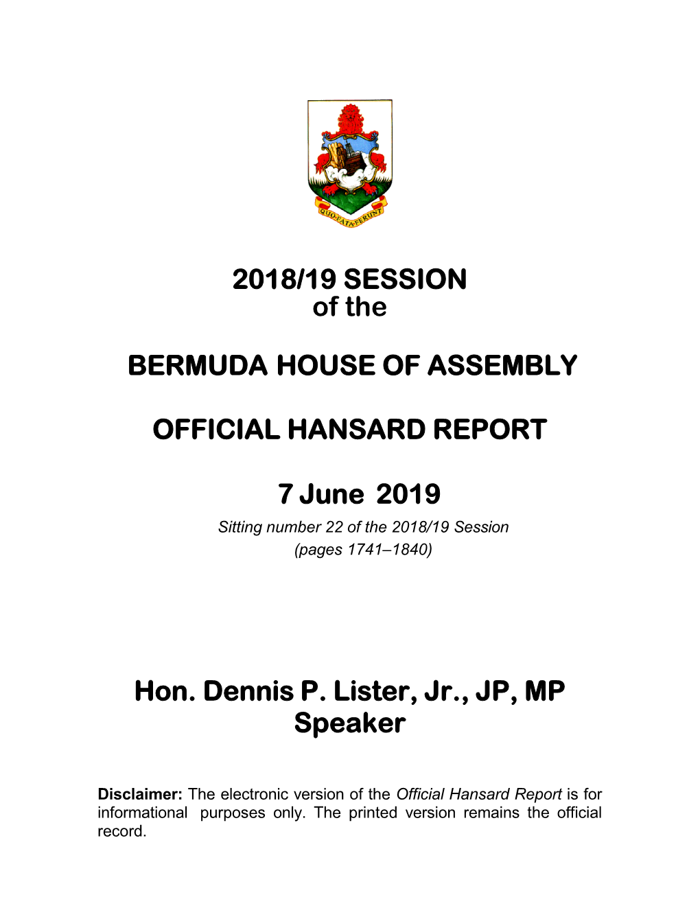 Official Hansard Report