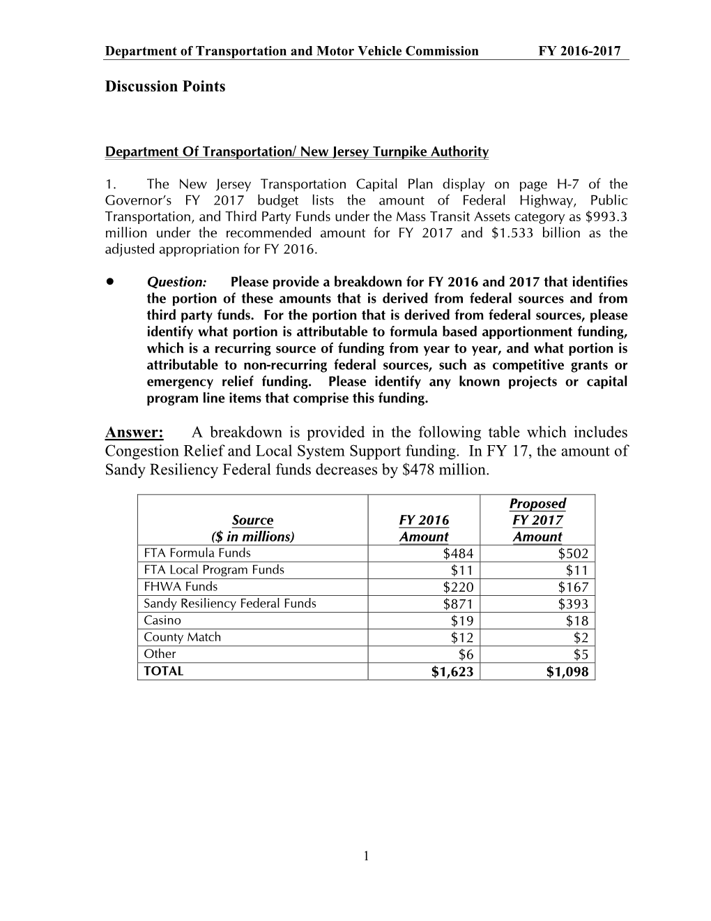 DOT/NJT Department Response to OLS Questions