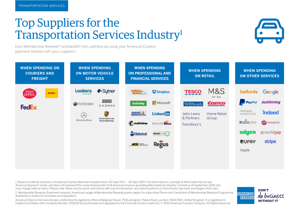 Top Suppliers for the Transportation Services Industry1