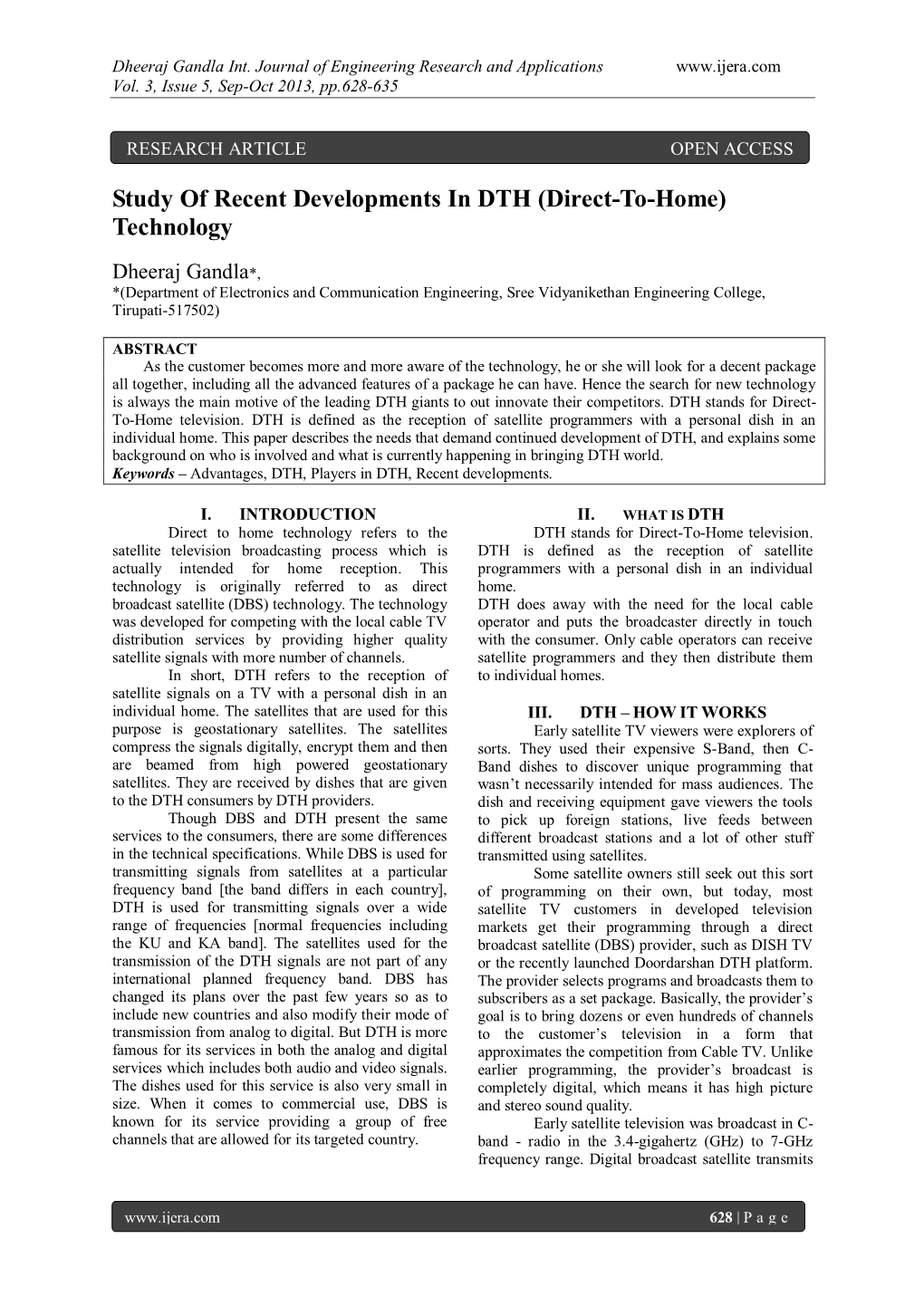 Study of Recent Developments in DTH (Direct-To-Home) Technology