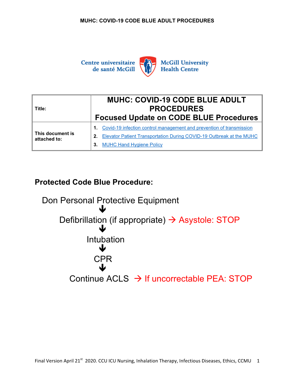 Code Blue Protocol Applies