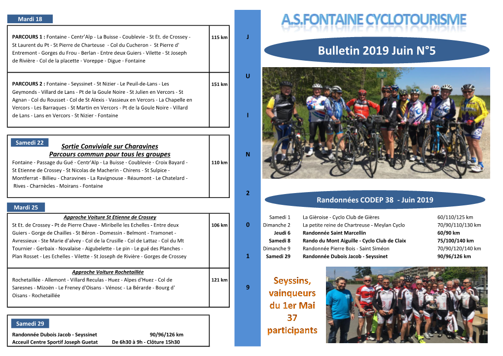 Bulletin 2019 Juin N°5 De Rivière - Col De La Placette - Voreppe - Digue - Fontaine