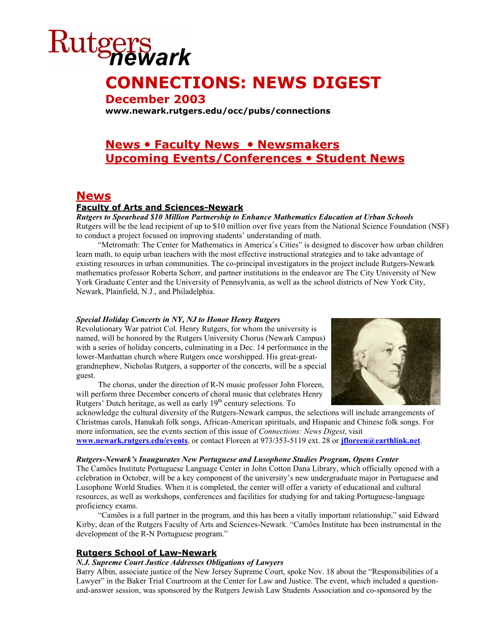 CONNECTIONS: NEWS DIGEST December 2003