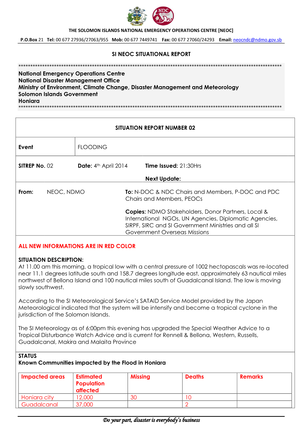 20140404 SI NEOC SITREP02 0404142130Hrs.Pdf