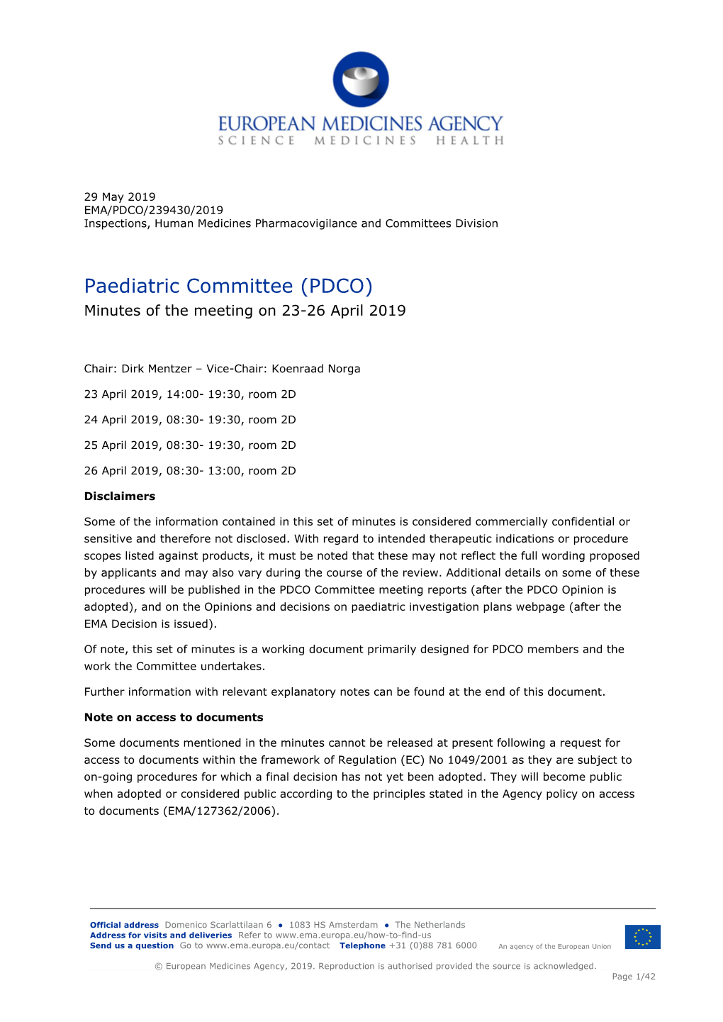 PDCO Minutes of the 23-26 April 2019 Meeting