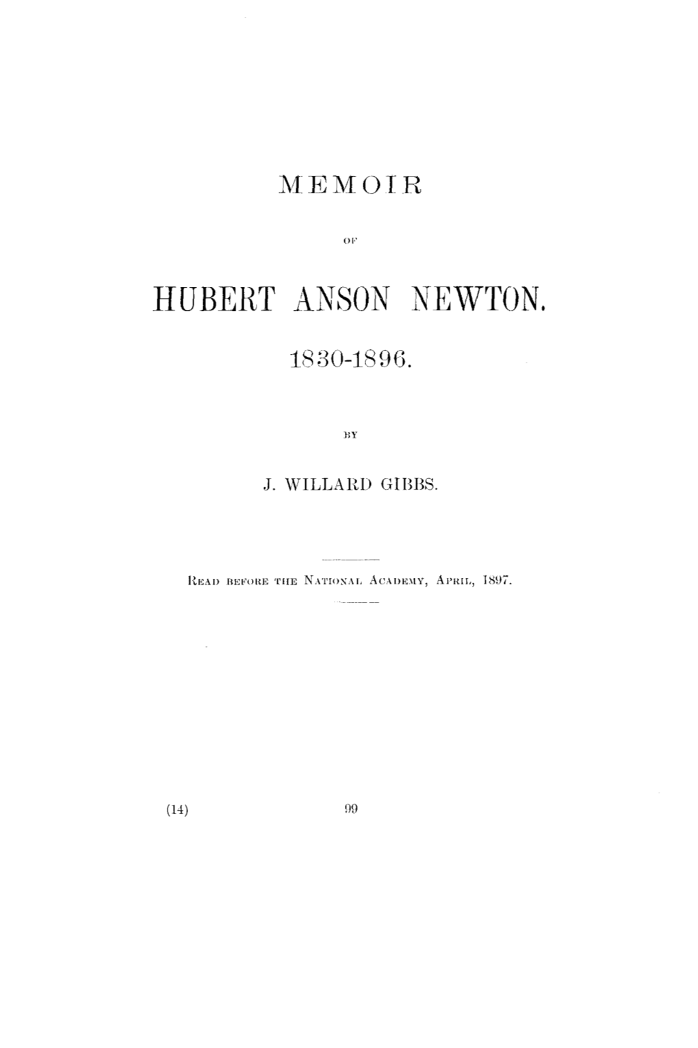 Hubert Anson Newton. 1830-1896