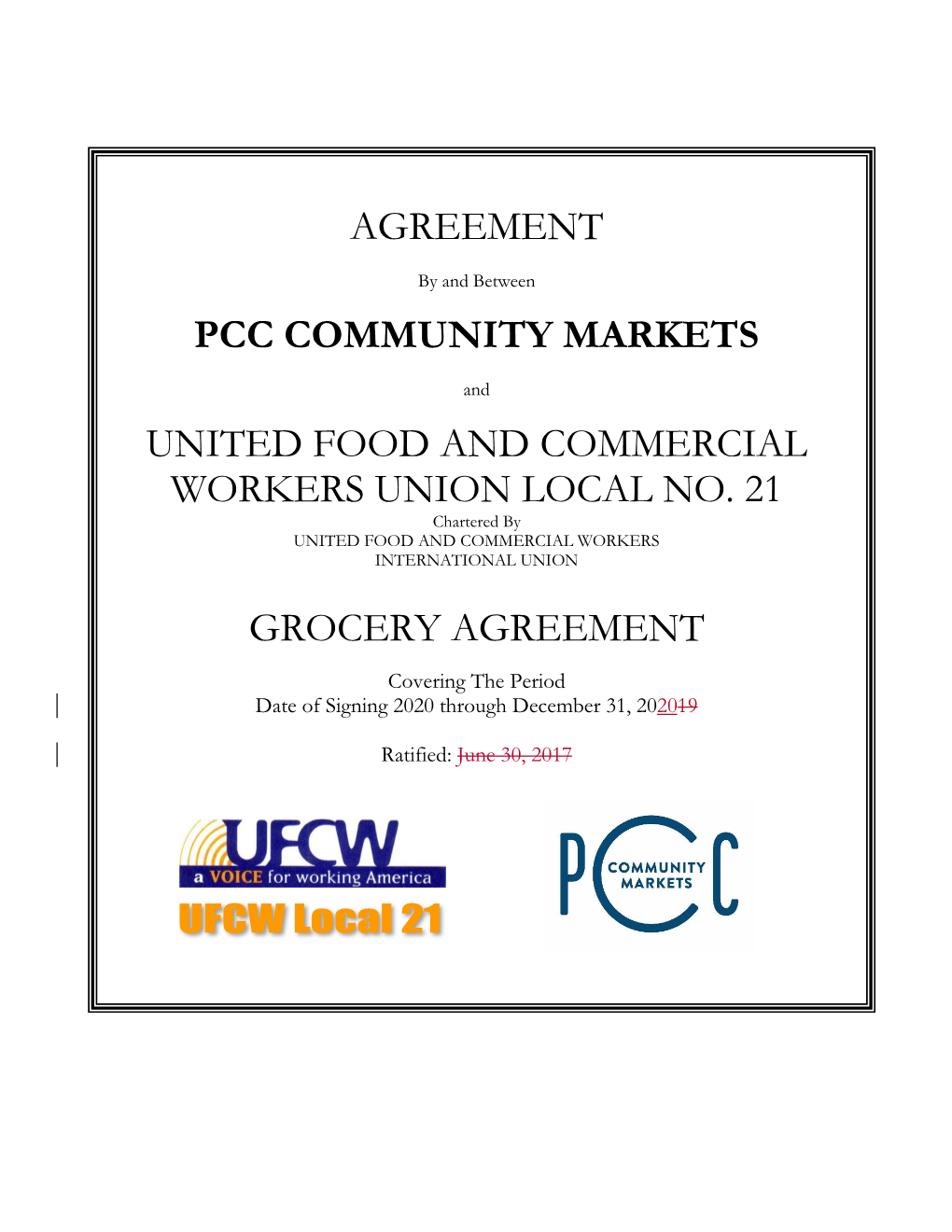 Agreement Pcc Community Markets United Food And