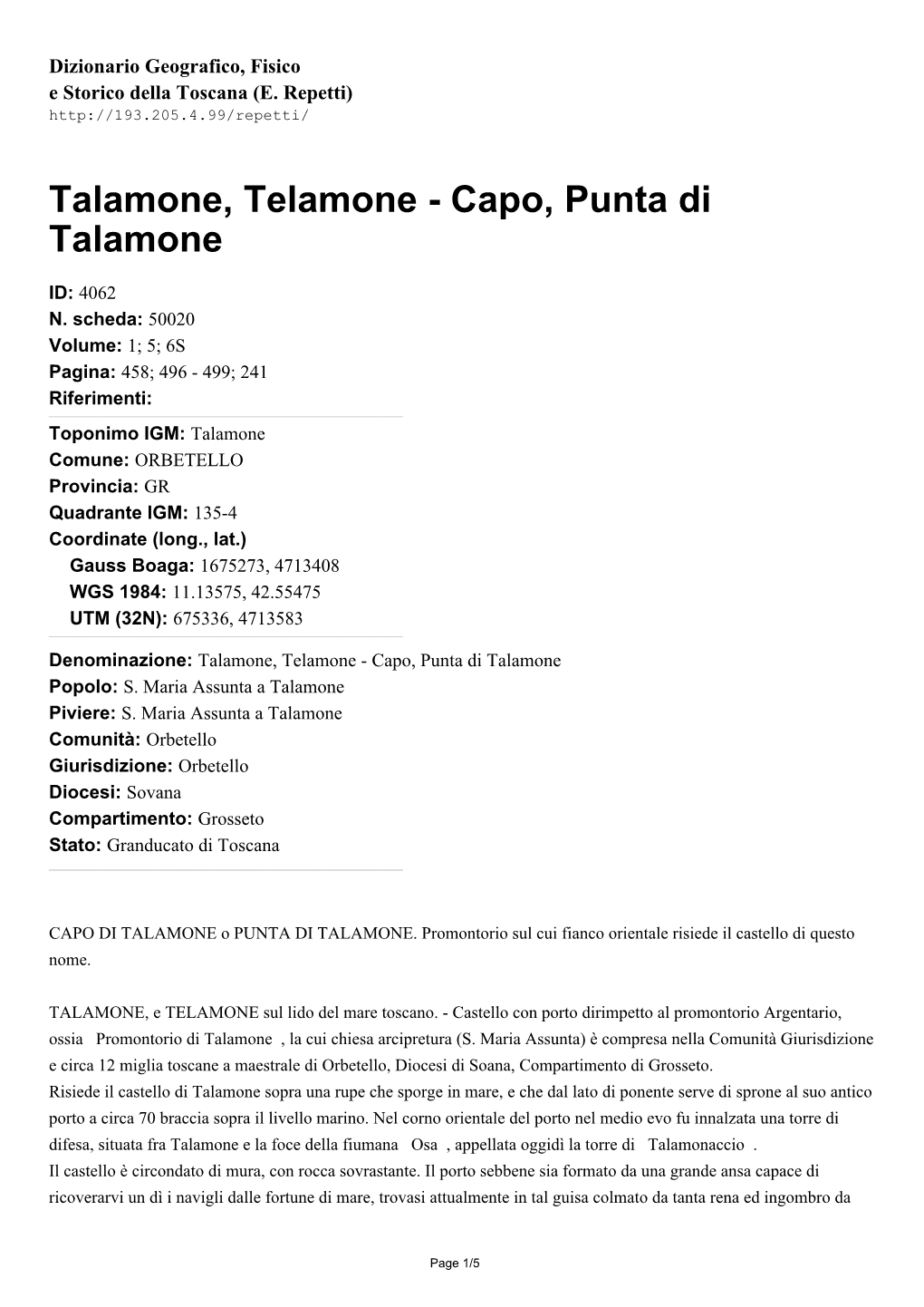 Talamone, Telamone - Capo, Punta Di Talamone