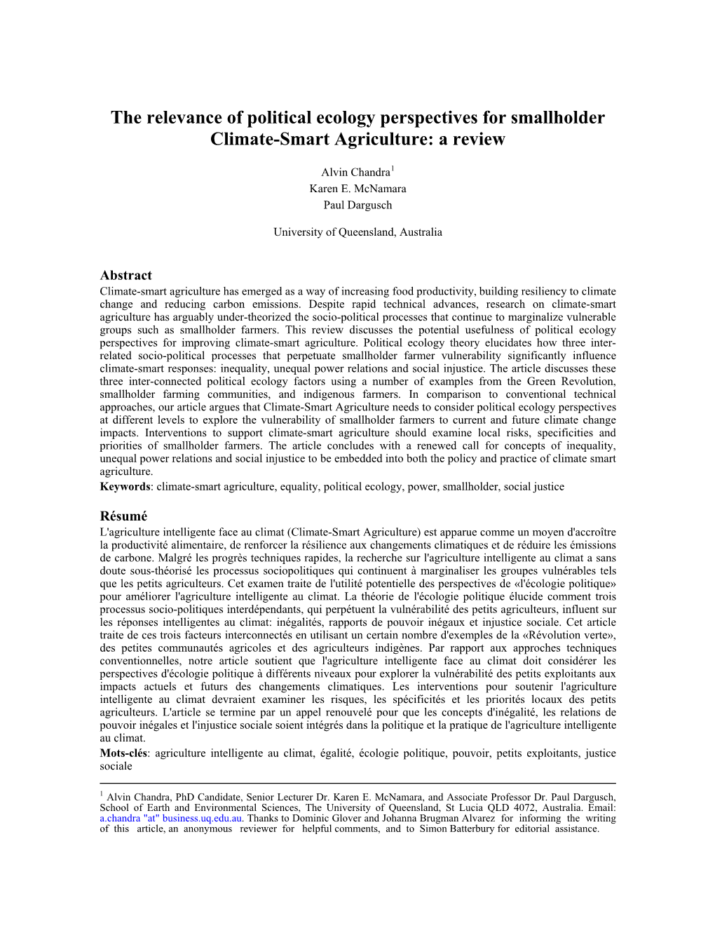 The Relevance of Political Ecology Perspectives for Smallholder Climate-Smart Agriculture: a Review