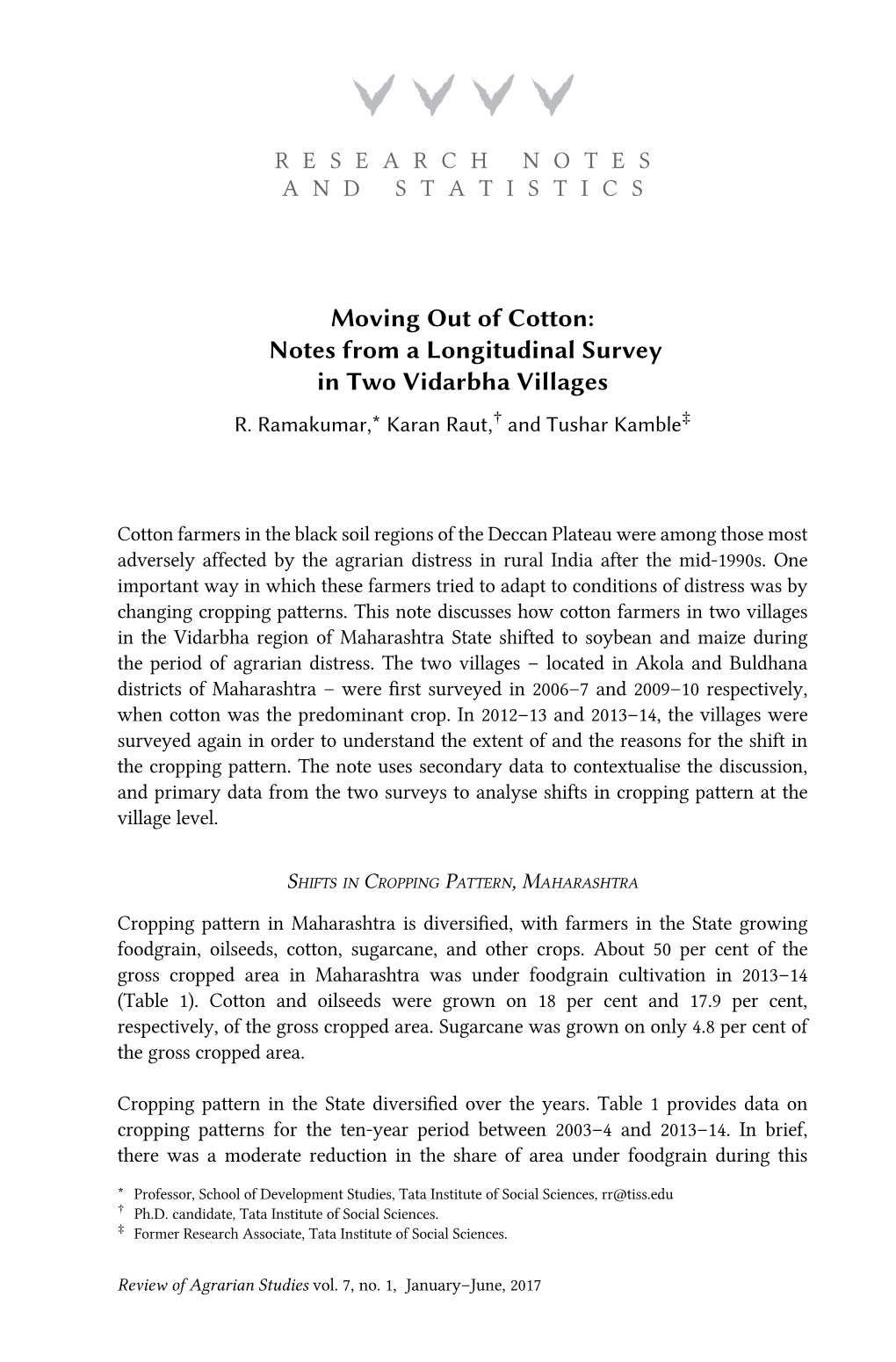 Moving out of Cotton: Notes from a Longitudinal Survey in Two Vidarbha Villages R