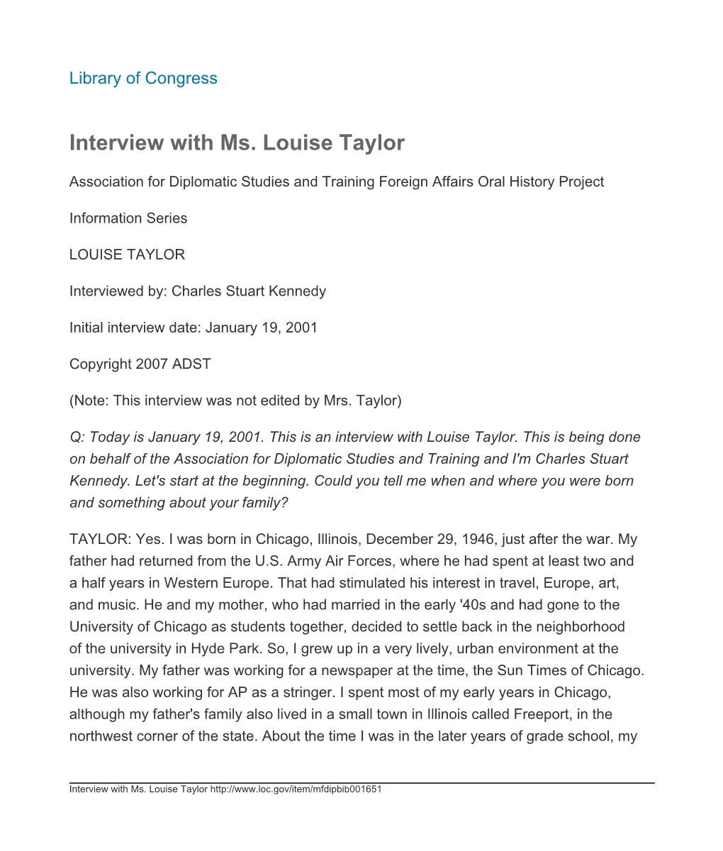 Interview with Ms. Louise Taylor