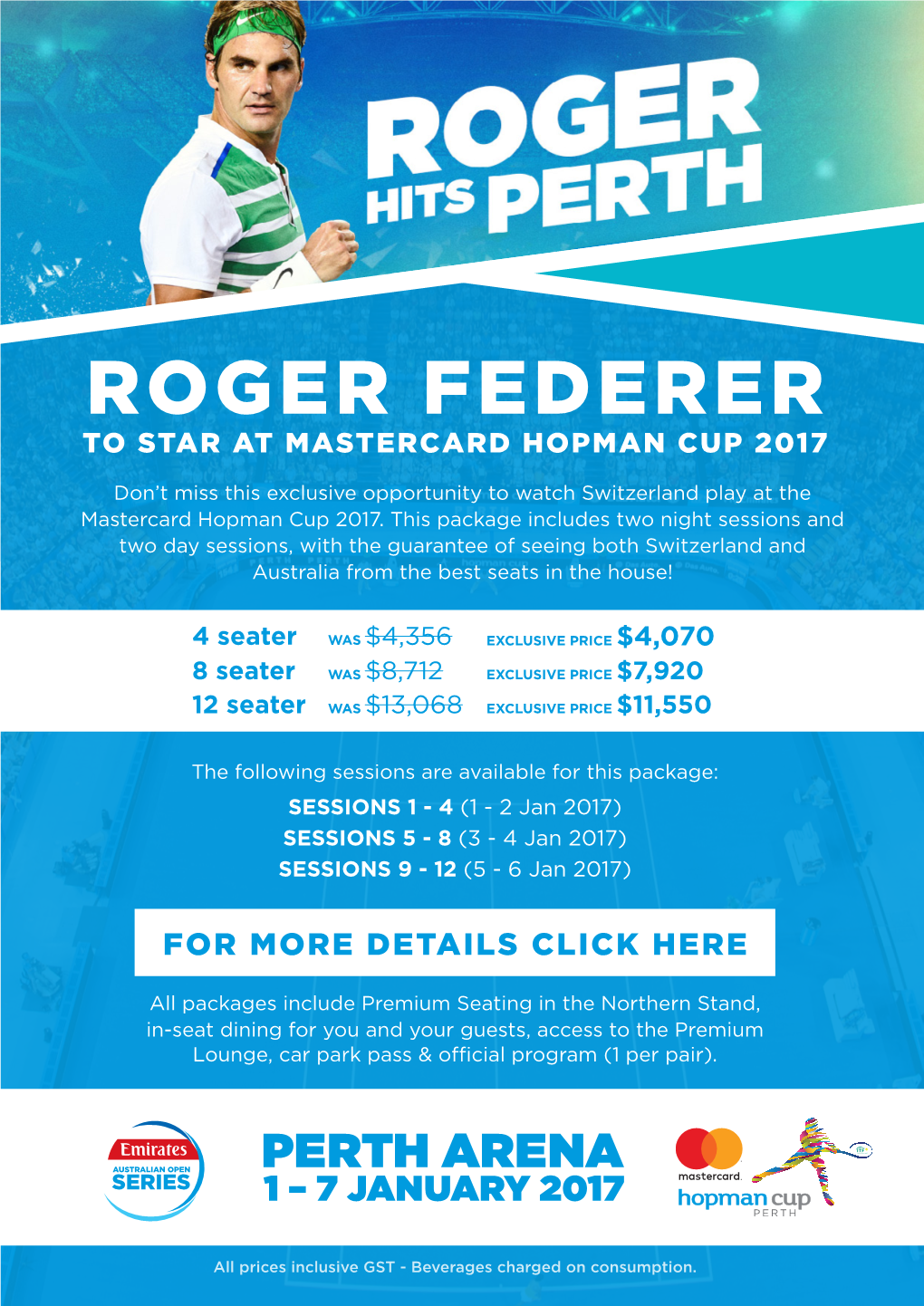 Roger Federer to Star at MASTERCARD Hopman Cup 2017