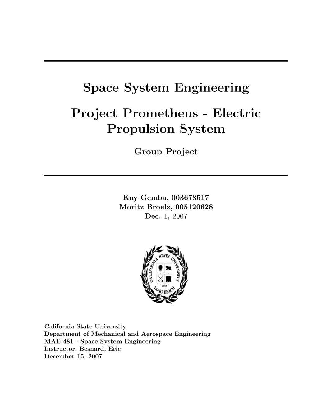 Project Prometheus Electric Propulsion System