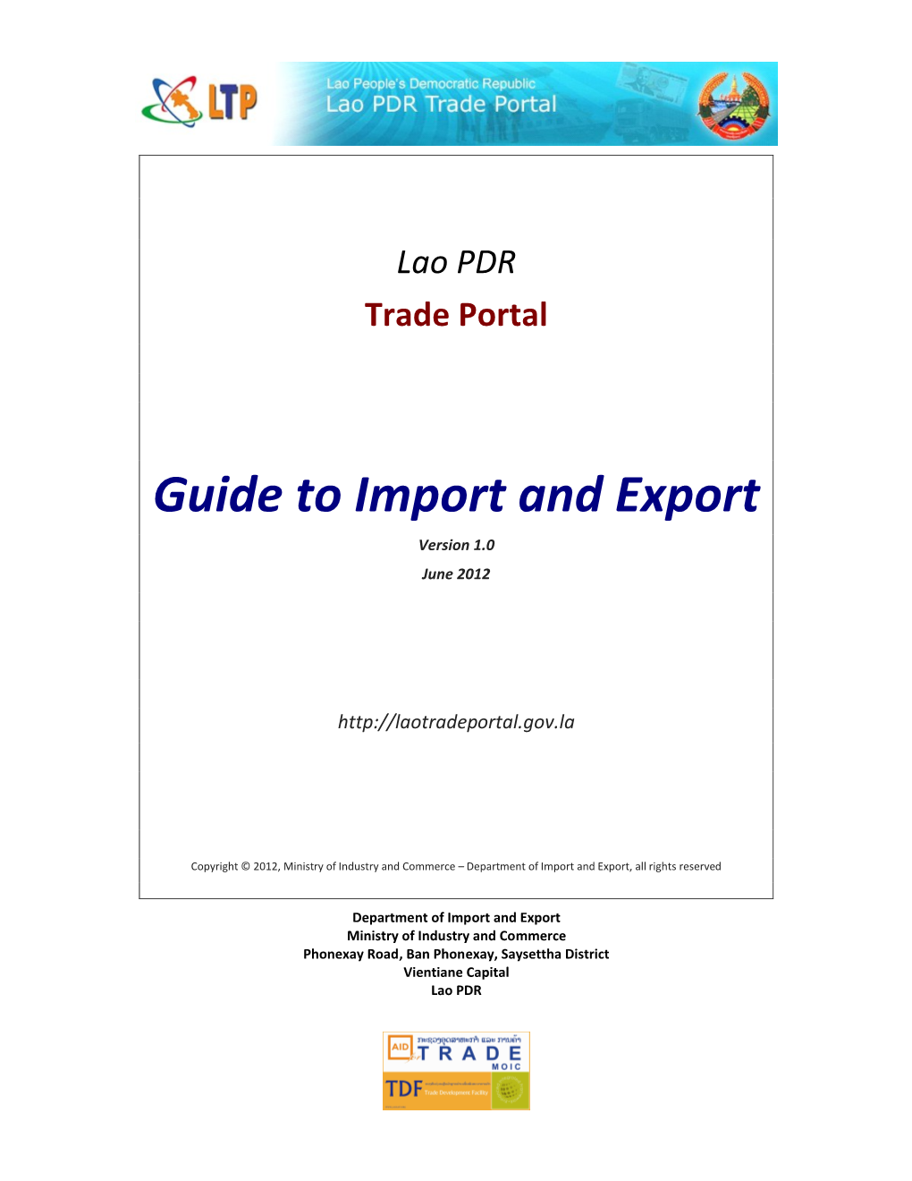 Guide to Import and Export – Lao PDR Trade Portal