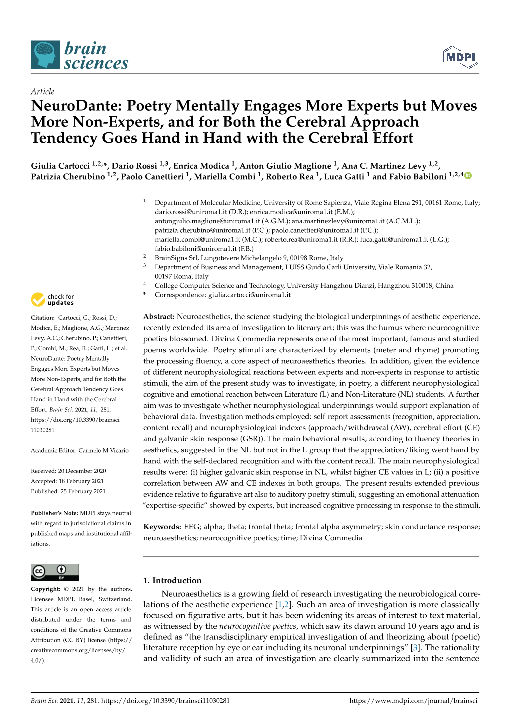 Neurodante: Poetry Mentally Engages More Experts but Moves More Non-Experts, and for Both the Cerebral Approach Tendency Goes Hand in Hand with the Cerebral Effort