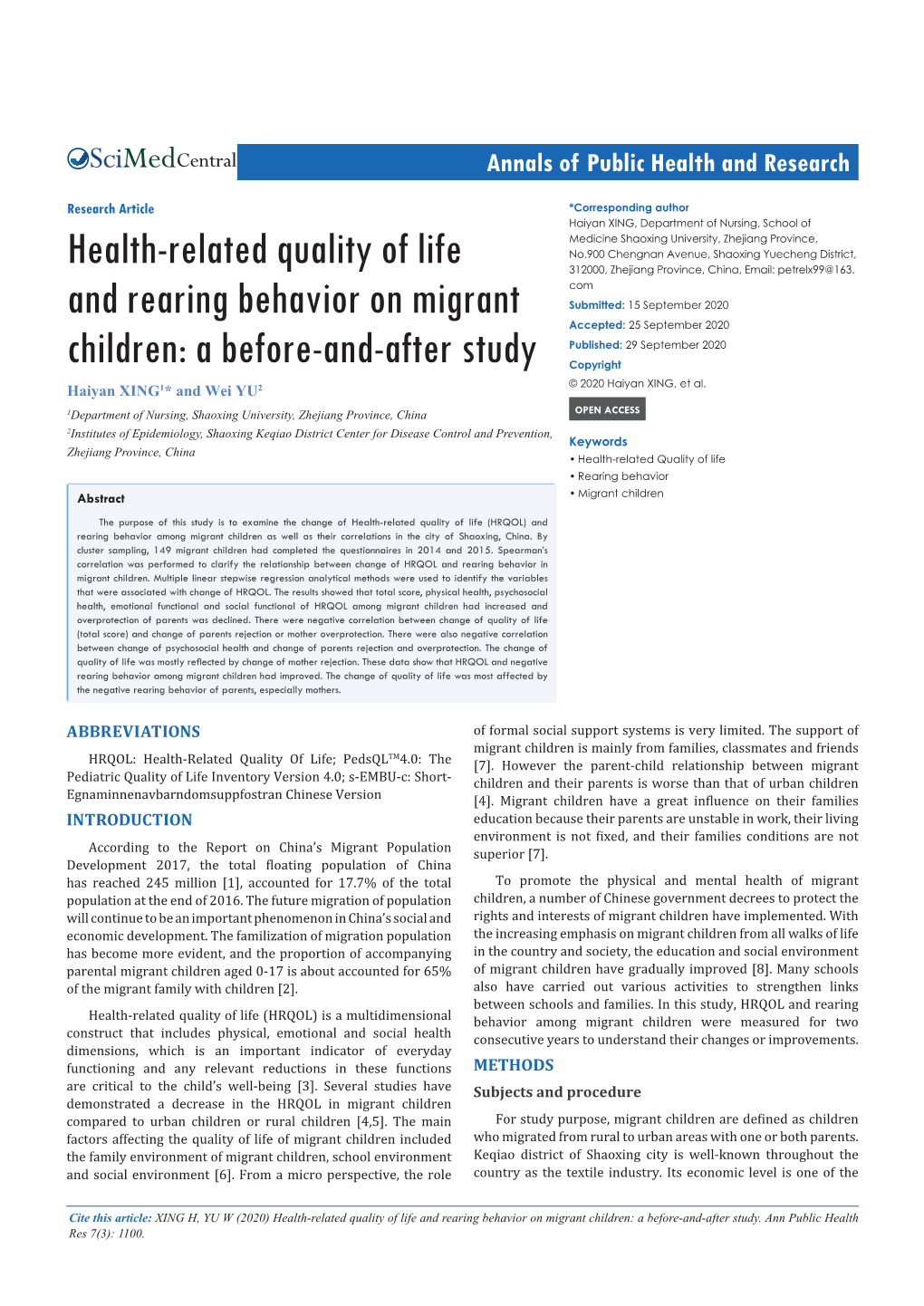 Health-Related Quality of Life and Rearing Behavior on Migrant Children: a Before-And-After Study