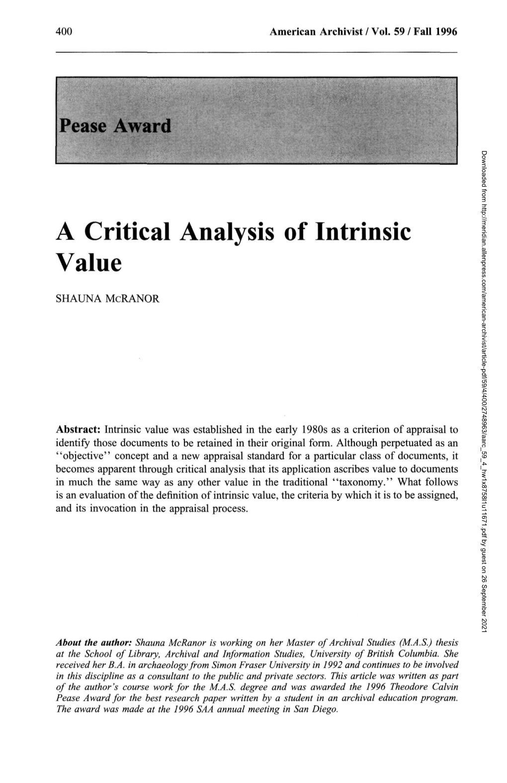 A Critical Analysis of Intrinsic Value