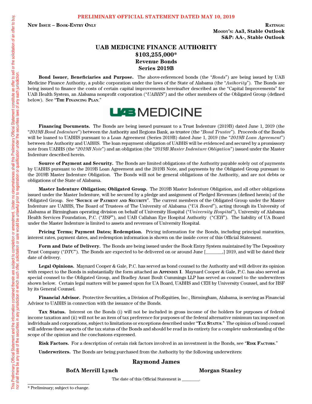 UAB Medicine Finance Authority Revenue Bonds Series 2019B