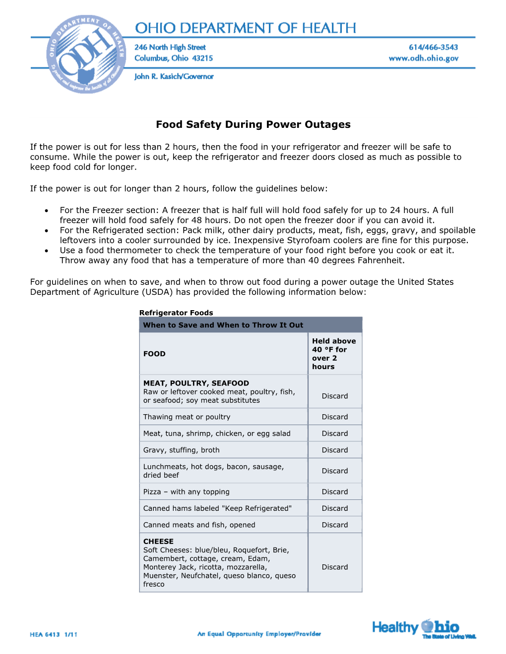 Food Safety During Power Outages