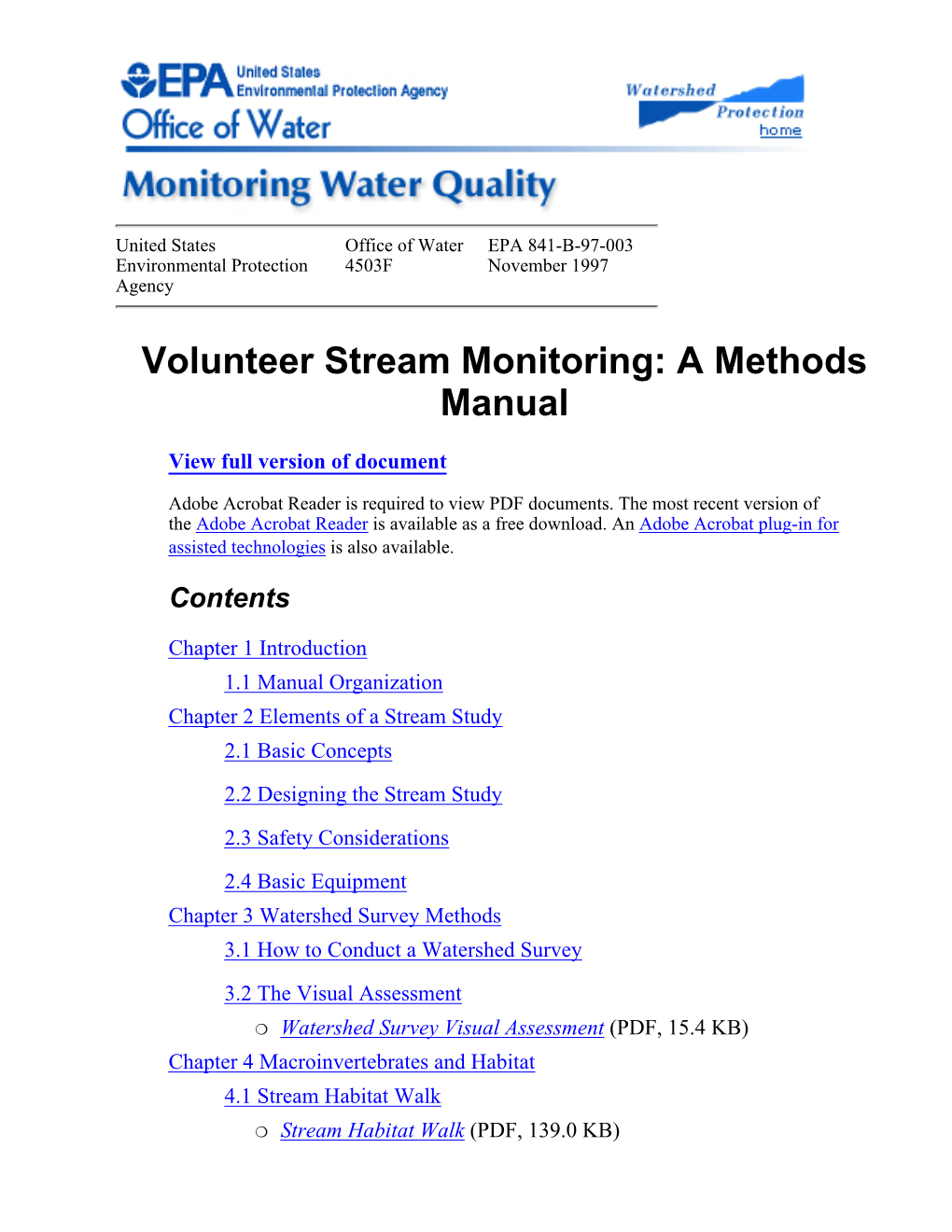 Volunteer Stream Monitoring: a Methods Manual