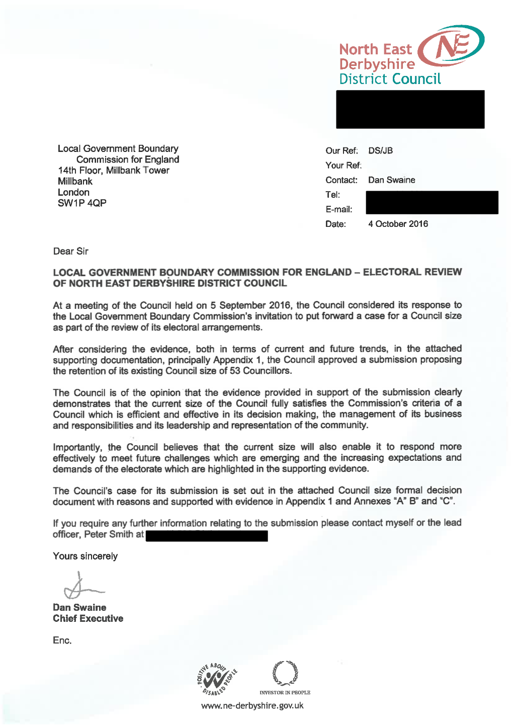 North East Derbyshire District Council on Council Size