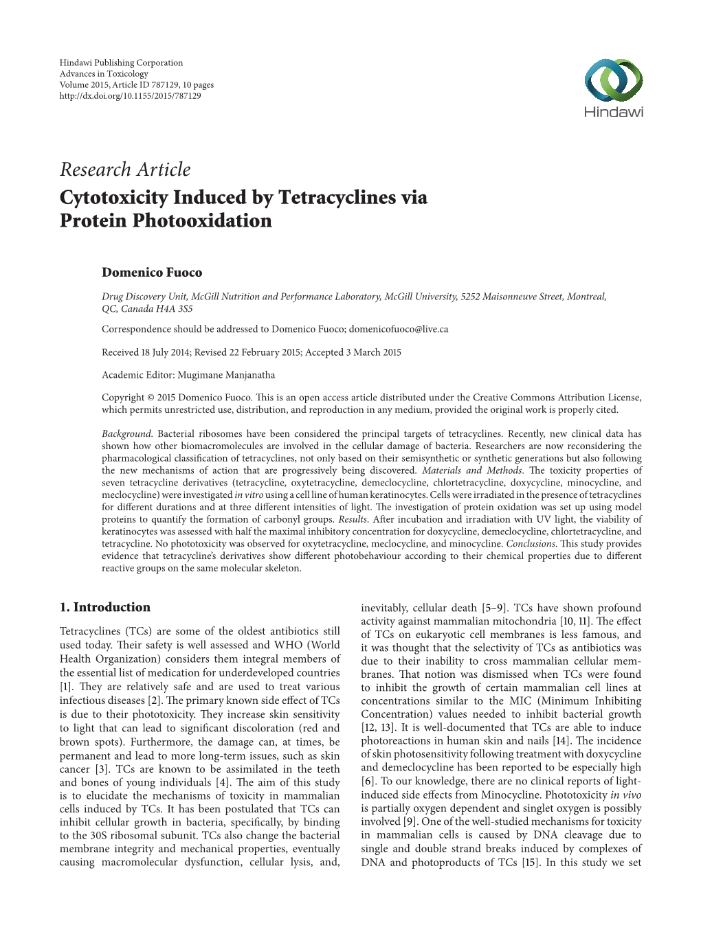 Cytotoxicity Induced by Tetracyclines Via Protein Photooxidation