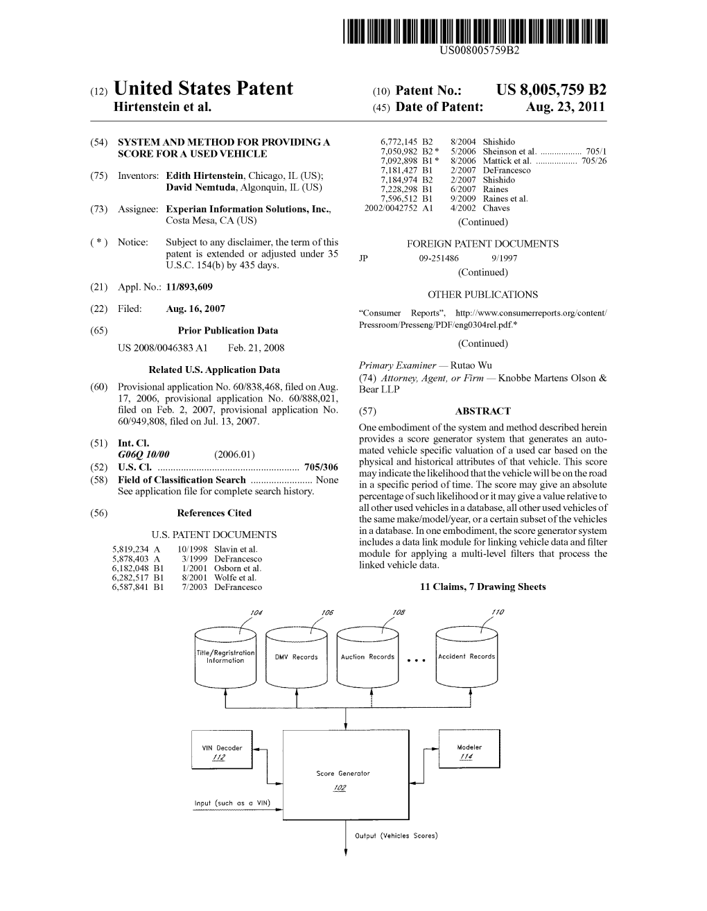 (12) United States Patent (10) Patent No.: US 8,005,759 B2 Hirtenstein Et Al