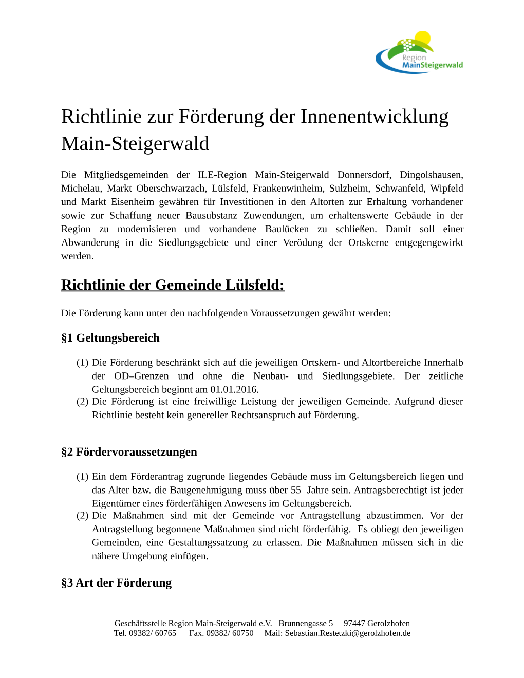 Richtlinie Zur Förderung Der Innenentwicklung Main-Steigerwald