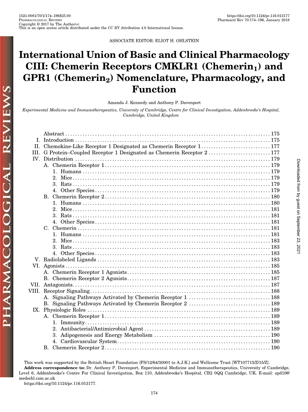 Chemerin Receptors CMKLR1 (Chemerin1) and GPR1 (Chemerin2) Nomenclature, Pharmacology, and Function