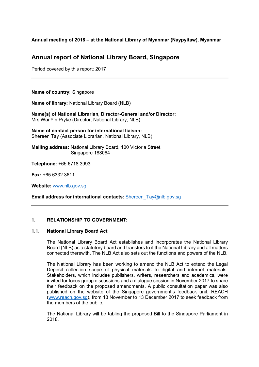 Annual Report of National Library Board, Singapore
