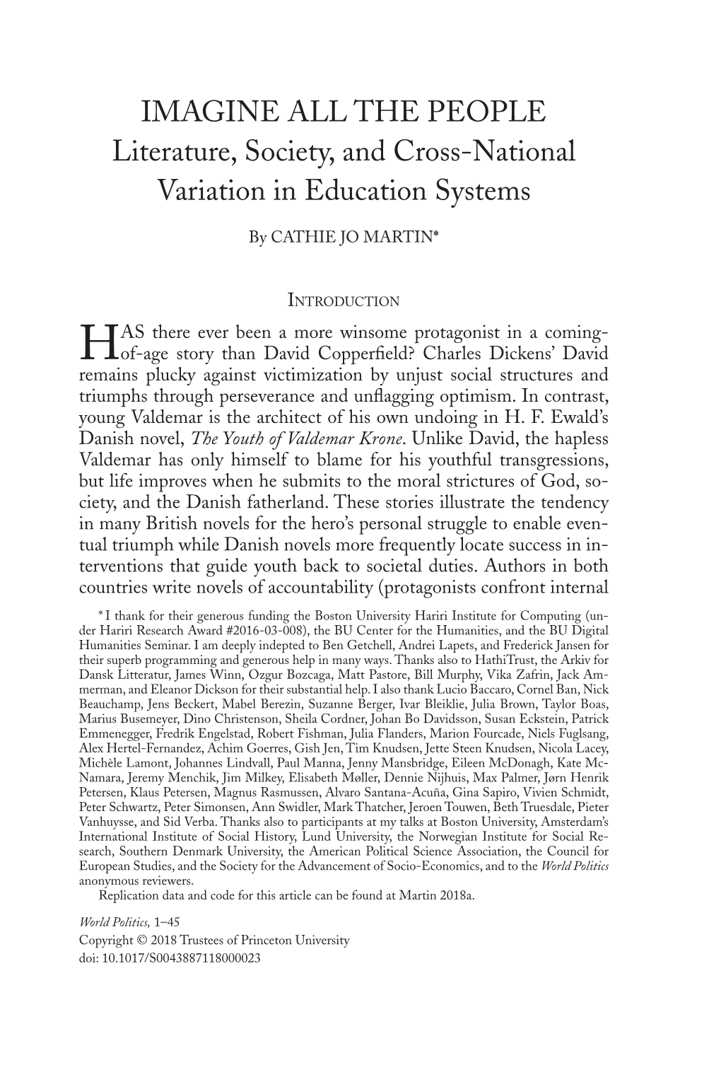 IMAGINE ALL the PEOPLE Literature, Society, and Cross-National Variation in Education Systems