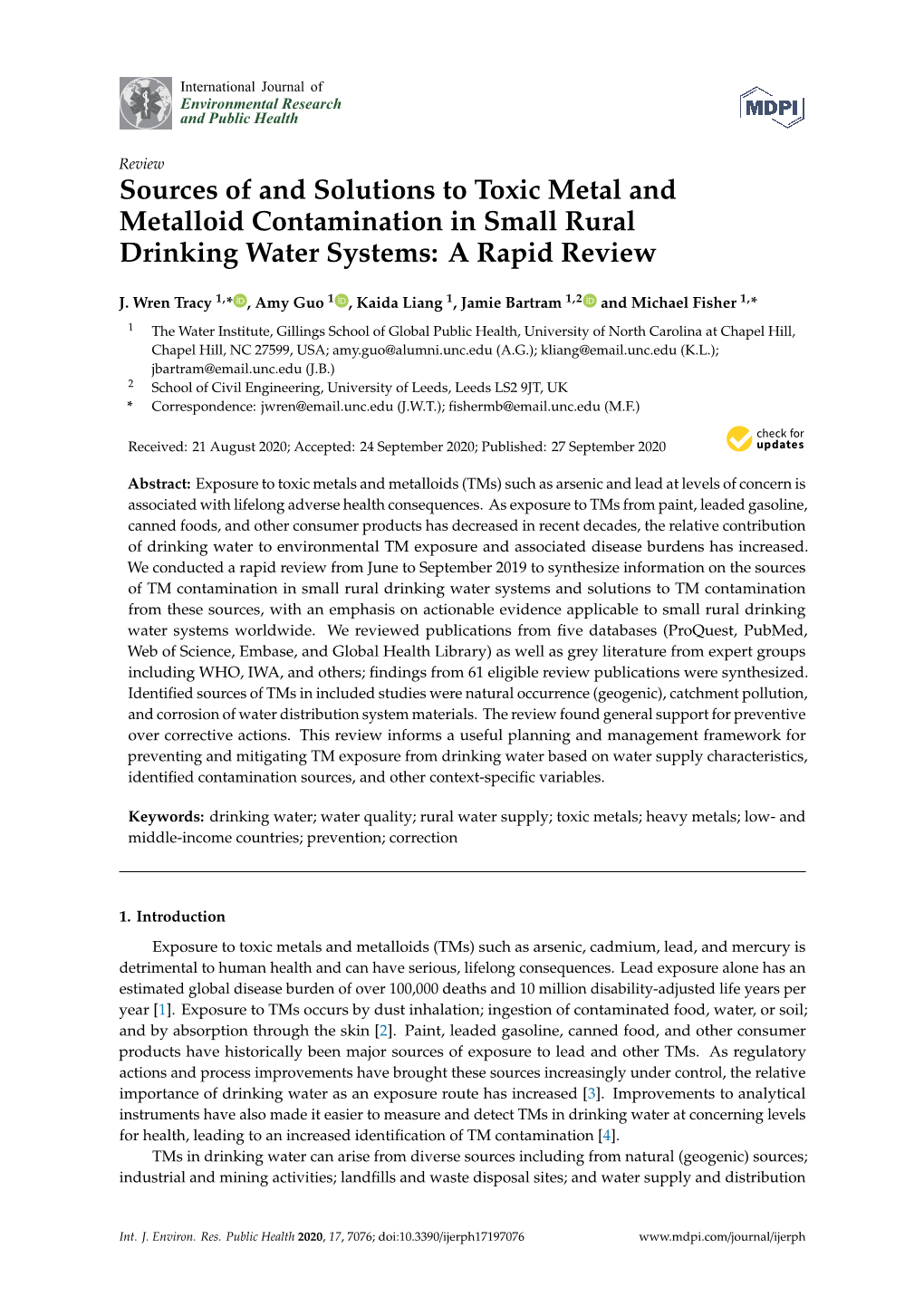 Sources of and Solutions to Toxic Metal and Metalloid Contamination in Small Rural Drinking Water Systems: a Rapid Review