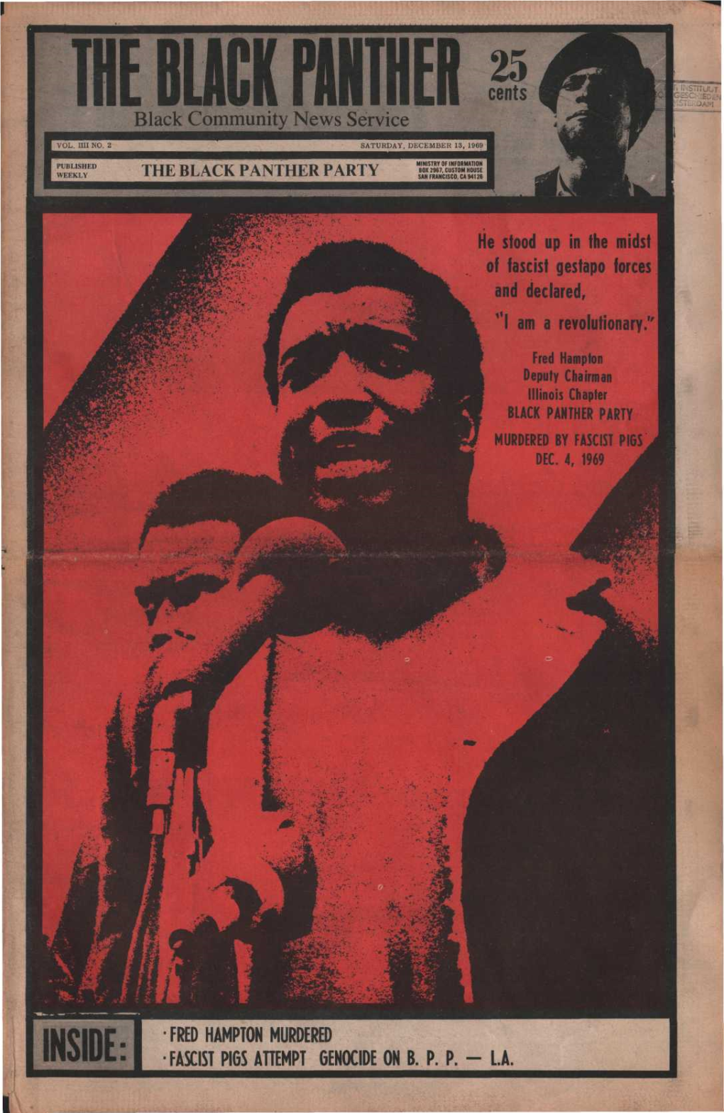 Fred Hampton Deputy Chairman Illinois Chapter BLACK PANTHER PARTY MURDERED by FASCIST PIGS DEC