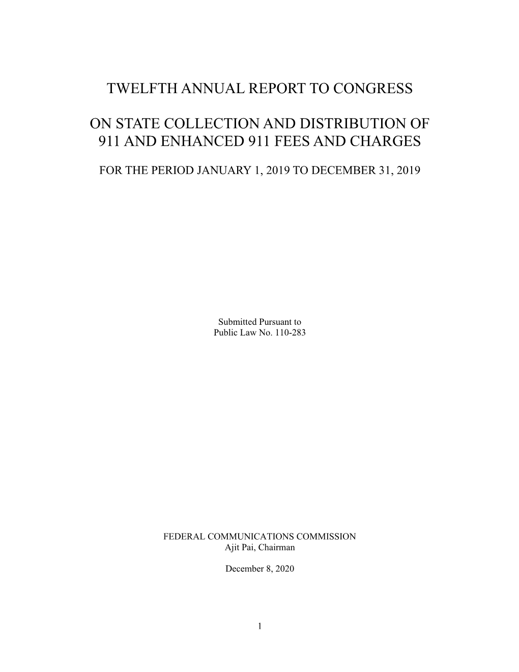 911 Fee and Revenue Report to Congress